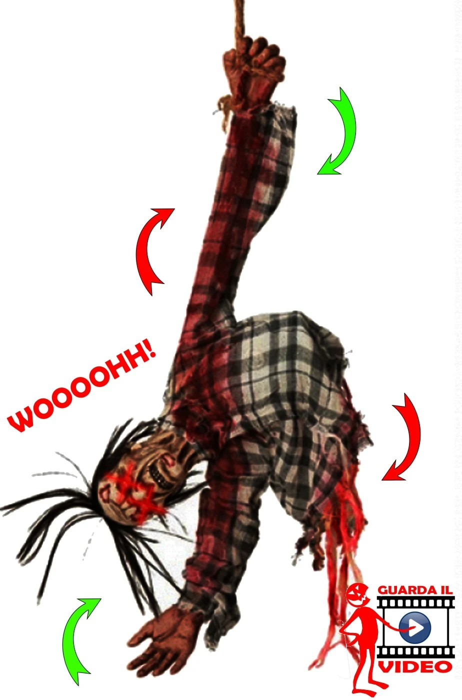 Decorazione Halloween Da Appendere Torso Di Cadavere Zombie Con Luci E Suoni - immagine 2