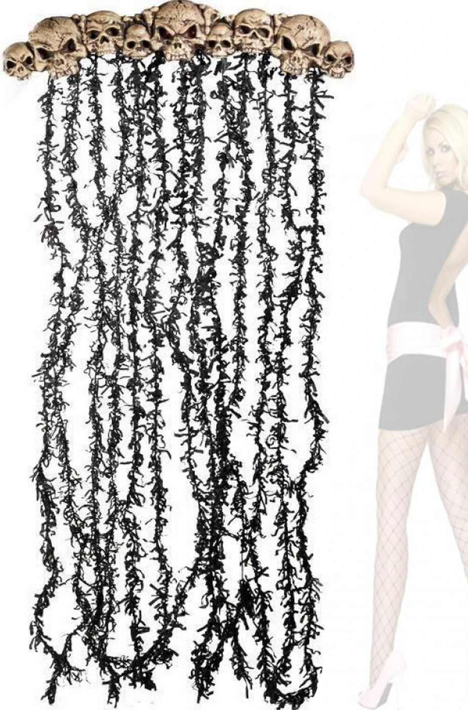 Decorazione Halloween Sovraporta Doortopper Con Teschi E Frange 3D Lungo 170cm - immagine 3