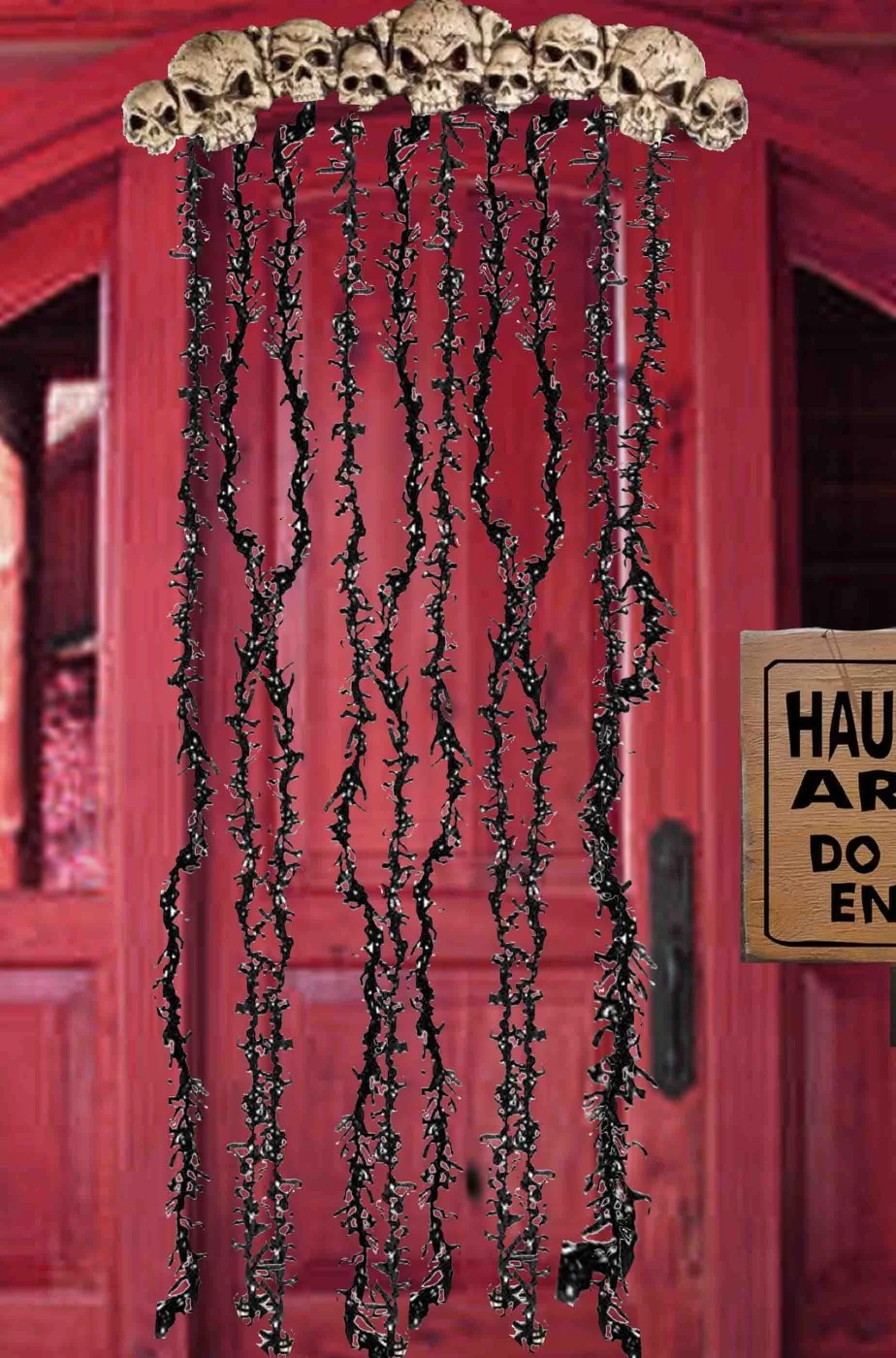 Decorazione Halloween Sovraporta Doortopper Con Teschi E Frange 3D Lungo 170cm