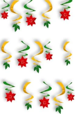 AMSCAN Decorazione Natalizia Spirali Metallizzate Con Stelle Di Natale E Foglie Di Vischio