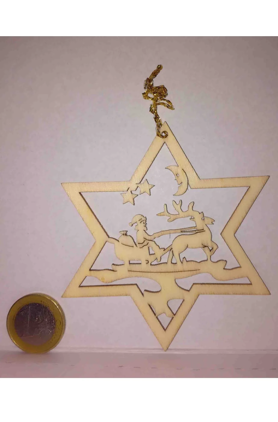 Decorazione Natalizia Stella Cometa In Legno Intarsiata Babbo Natale