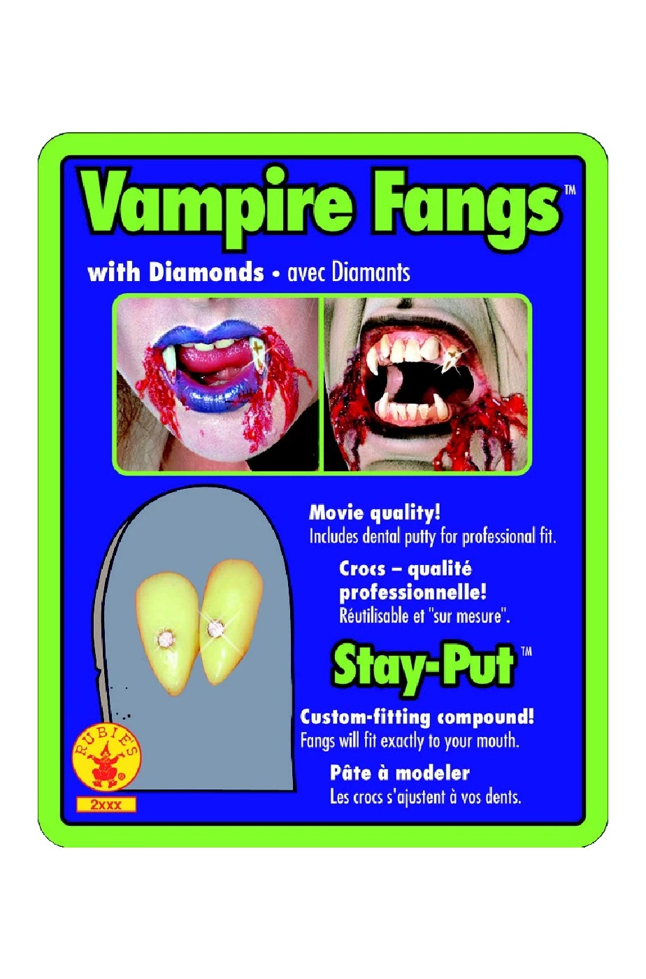 Denti Vampiro Canini Classici Bianchi Con Brillantino - immagine 3