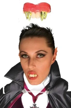 Dentiera Rigida Vampiro Con Doppi Canini Oro