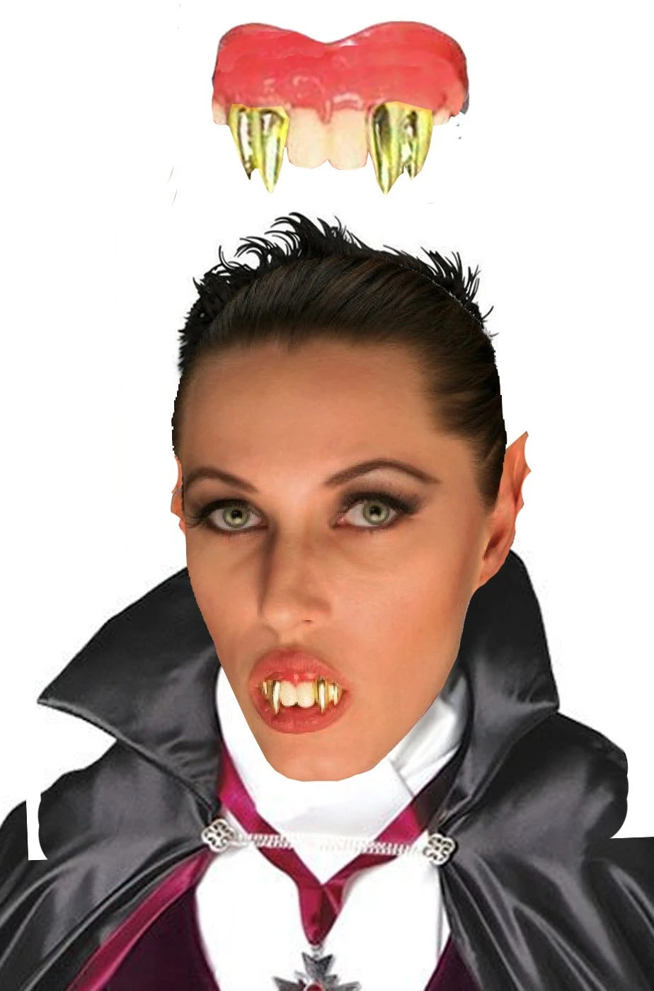 Dentiera Rigida Vampiro Con Doppi Canini Oro