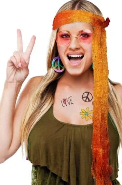 Fascia Per Capelli Anni 70 Elasticizzata Hippie Style Arancione