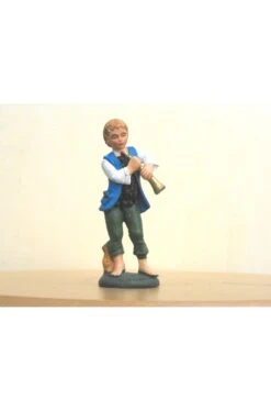 Figurina Presepe In Plastica (cm 10) Zampognaro Con Gilet Azzurro