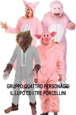 Smiffys Gruppo Costumi Carnevale Il Lupo E Tre Porcellini Quattro Personaggi