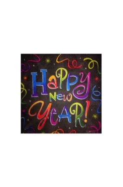 Happy New Year Black Capodanno Tovaglioli Party In Carta Neri 25x25cm 20pezzi