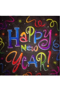 Happy New Year Black Capodanno Tovaglioli Party In Carta Neri 33x33cm 20pezzi