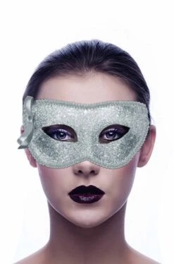 Maschera Carnevale Stile Veneziano Argentata Con Fiocco