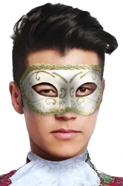 Maschera Carnevale Stile Veneziano Con Bordature Color Oro