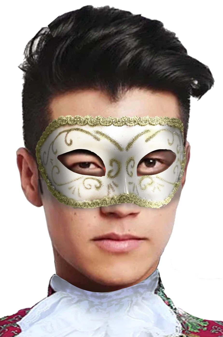 Maschera Carnevale Stile Veneziano Con Bordature Color Oro