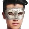 Maschera Carnevale Stile Veneziano Bianca E Argento