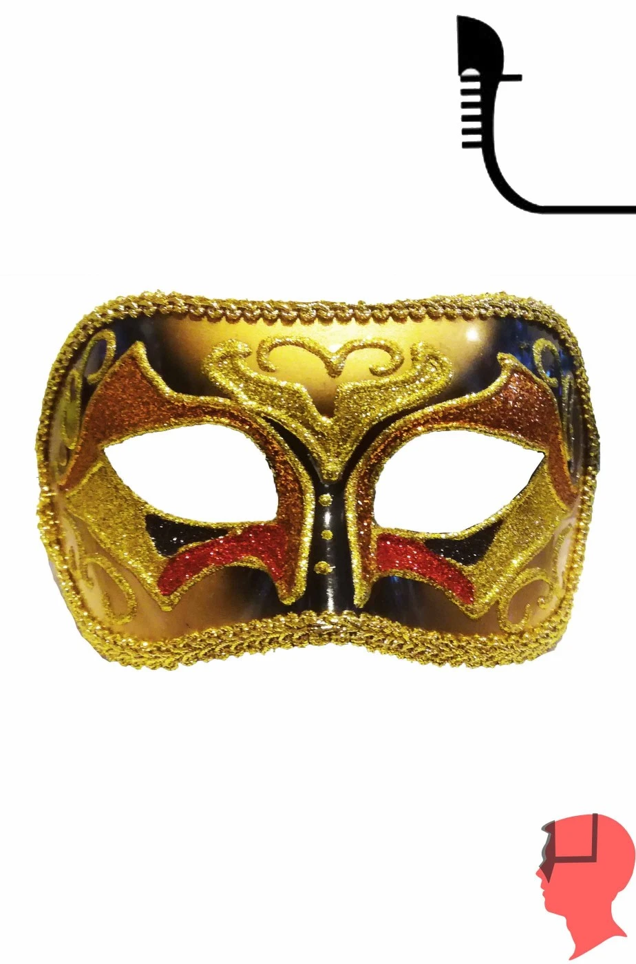 Maschera Carnevale Lusso In Stile Veneziano Oro E Rosso - immagine 2