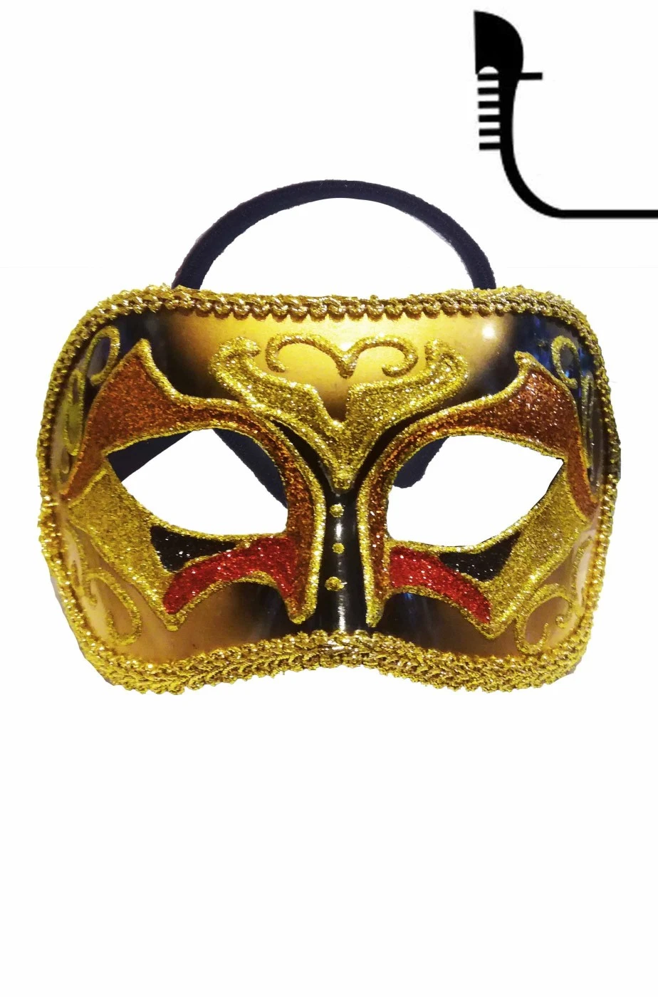 Maschera Carnevale Lusso In Stile Veneziano Oro E Rosso - immagine 3