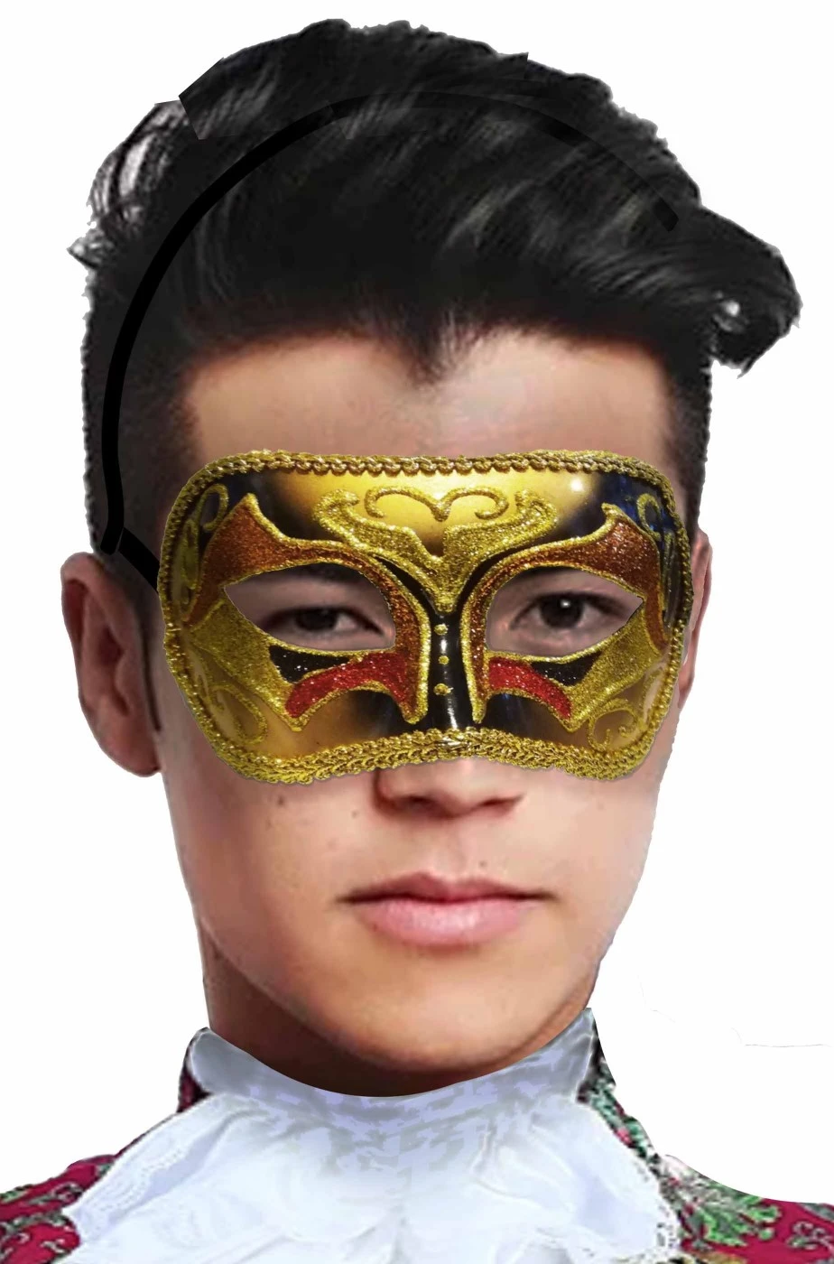 Maschera Carnevale Lusso In Stile Veneziano Oro E Rosso