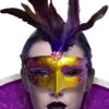 Maschera Di Carnevale Stile Veneziano Viola Ed Oro Con Piume