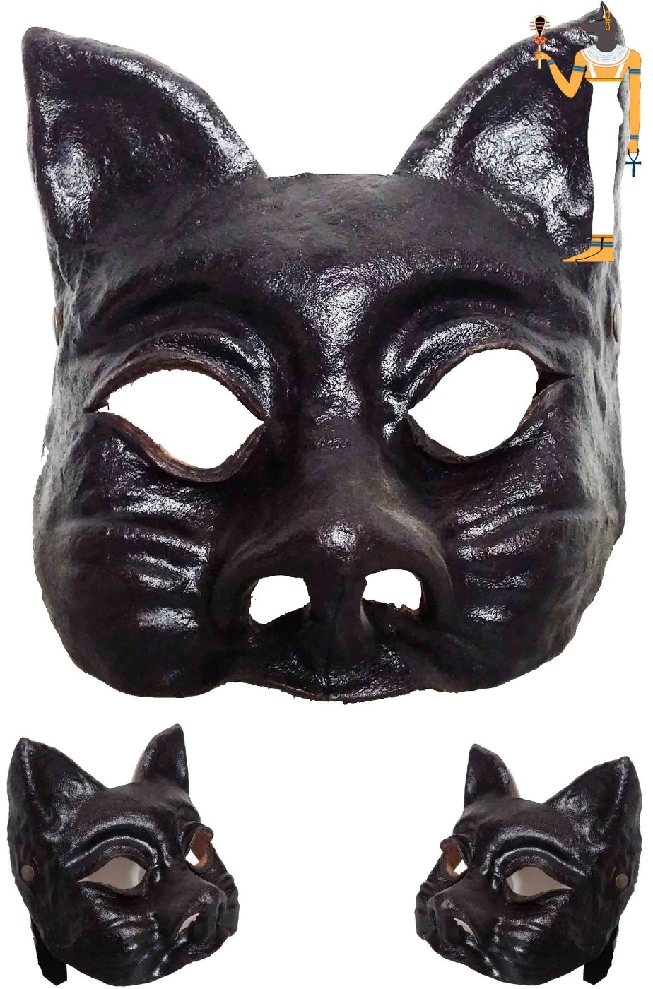Maschera Dio Egizio Iside Gatto In Cuoio Realizzata A Mano - immagine 2