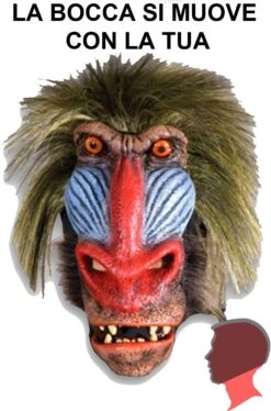Maschera Da Scimmia Babbuino Qualità Professionale A Tutta Testa Con Pelo.Si Muove Con Te.