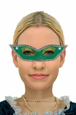 WIDMANN Maschera Stile Veneziano Verde Con Ciglia Applicate E Punte