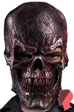 Maschera Da Teschio Grigio Metallizzato Con Venature Rosse Stile Terminator