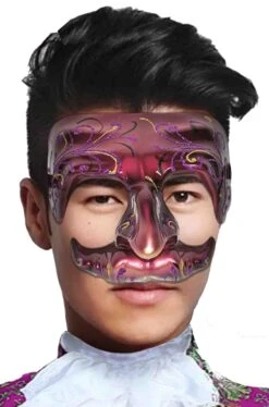 Maschera Stile Carnevale Veneziano In Plastica Rosa Scuro Mezzo Viso Lucida