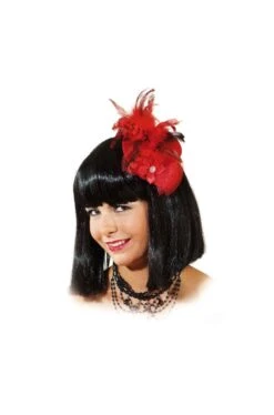 Mini Cappello Rosso Con Piume Anni 20