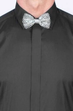 Cravattino Farfallino Papillon In Paillette Argento Con Elastico