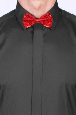 Cravattino Farfallino Papillon In Paillette Rosso Con Elastico