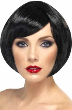 Smiffys Parrucca Nera Liscia A Caschetto Media Con Frangia Anni 20