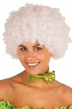 Parrucca Afro Clown Anni 70 Riccia Bianca