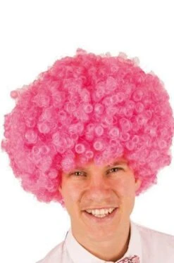 Parrucca Afro Rosa Riccia Corta Anni 70 Grande