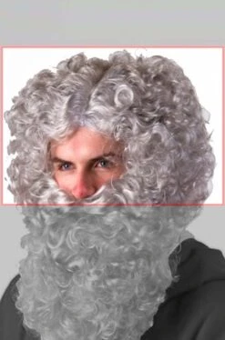 Parrucca Riccia Grigia Folta Da Vecchio Mago Negromante O Babbo Natale