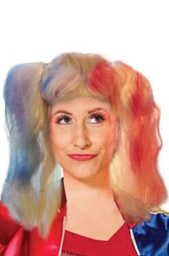 Parrucca Bionda Con Codini Rosso E Blu Crazy Harley Quinn