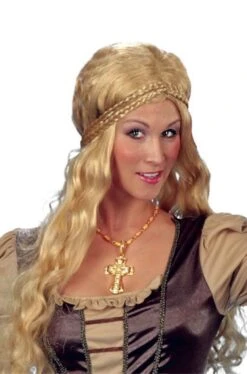 Parrucca Bionda Lunga Medievale Con Treccina A Corona