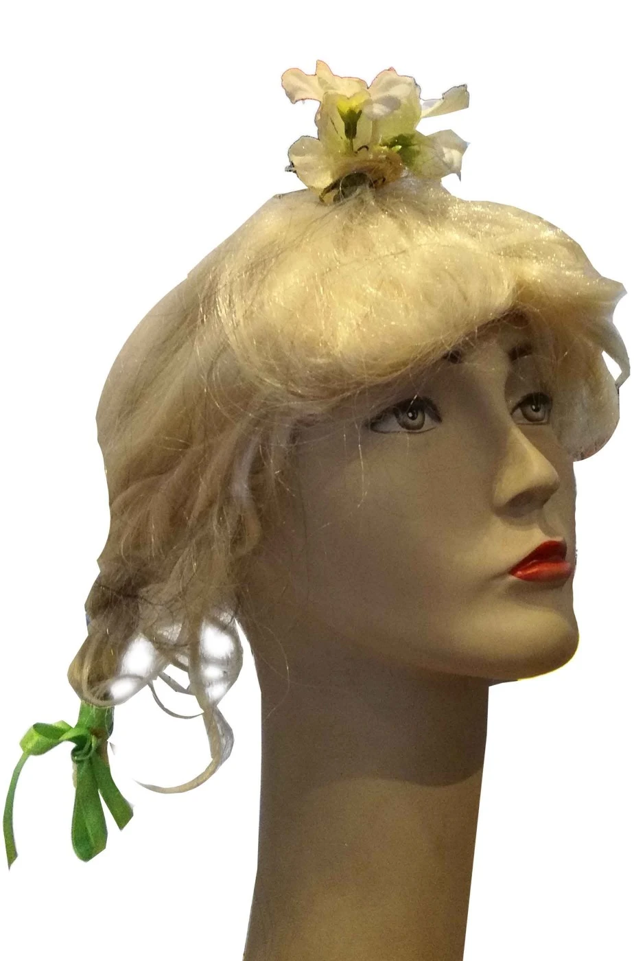 Parrucca Bionda Con Trecce Corte Modello Greta Con Fiocchetti E Fiori Finti