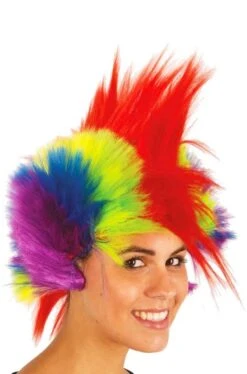 Parrucca Arcobaleno Con Cresta Pride Anni 80 Punk Neon Fluomulticolore