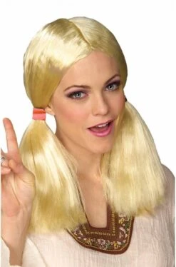 Parrucca Donna Bionda Lunga Anni 70 Con Codini