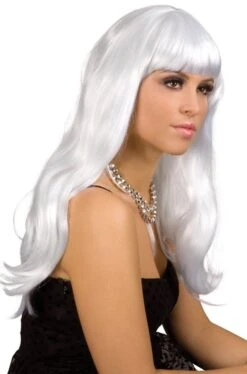 Parrucca Donna Lunga Bianca Liscia Con Frangia