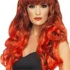 Smiffys Parrucca Donna Lunga Mossa Rossa E Nera Sfumata
