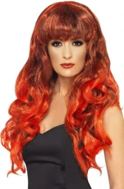 Smiffys Parrucca Donna Lunga Mossa Rossa E Nera Sfumata