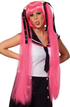 Parrucca Rosa Liscia Con Codini Lunga Lolita Giapponese Manga Anime