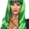 Smiffys Parrucca Verde E Nera Liscia Lunga Con Frangia Strega Delle Foreste