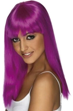 Smiffys Parrucca Viola Liscia Lunga Con Frangia Neon Fluo Glamourama
