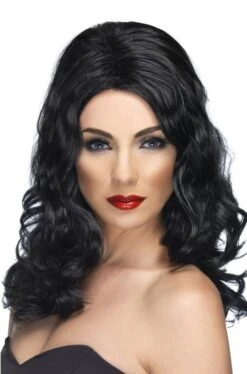 Smiffys Parrucca Donna Nera Lunga Mossa Senza Frangia Glamourama