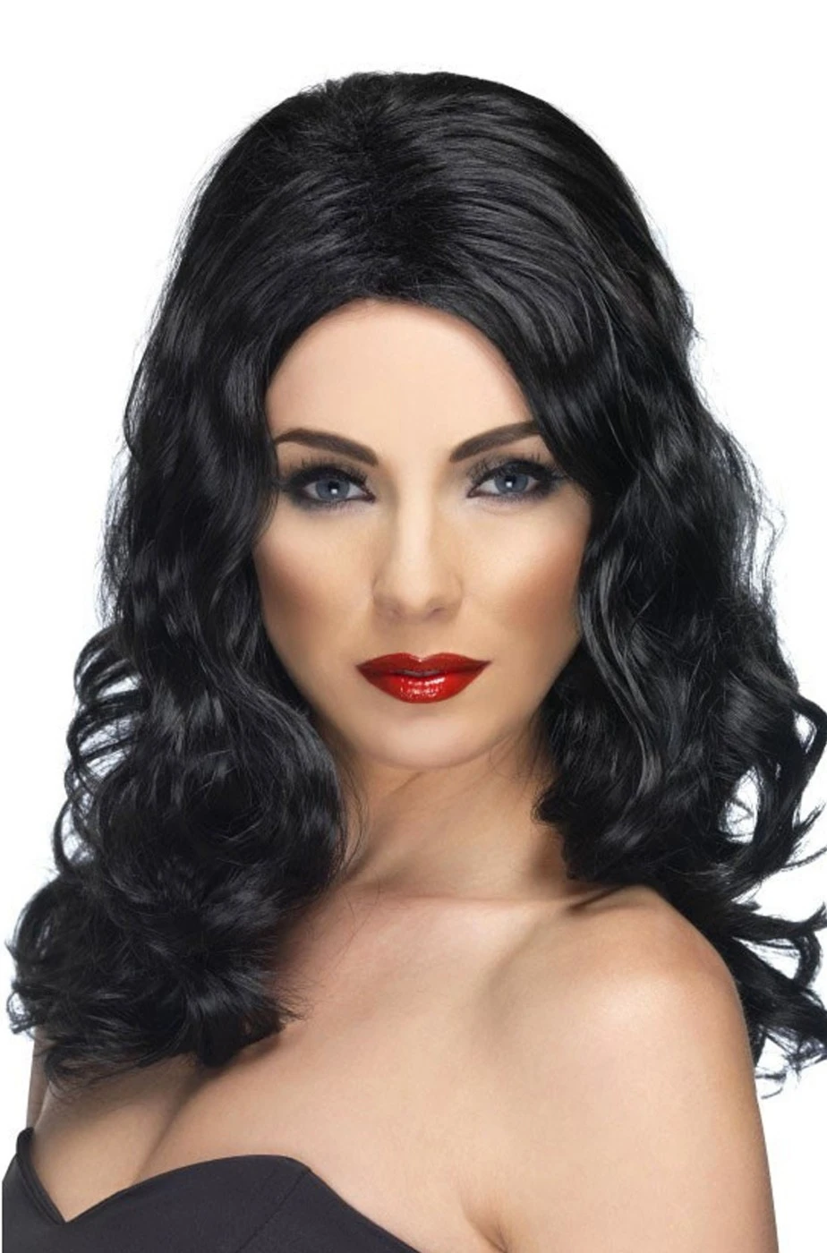 Smiffys Parrucca Donna Nera Lunga Mossa Senza Frangia Glamourama