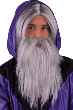 Parrucca E Barba Grigio Chiaro Argentato Mago Gandalf Silente Merlino