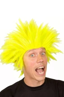 Parrucca Gialla Fluo Scalata Anni 80 Liscia A Punte Corta Troll Manga Anime Per Cosplay