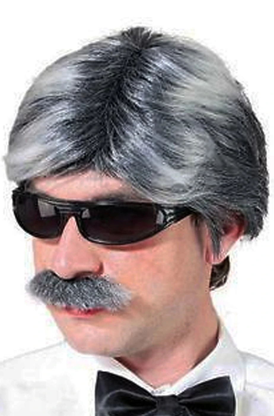 Parrucca Grigia Liscia Corta Con Baffi Finti Da Nonno Anziano Vecchietto