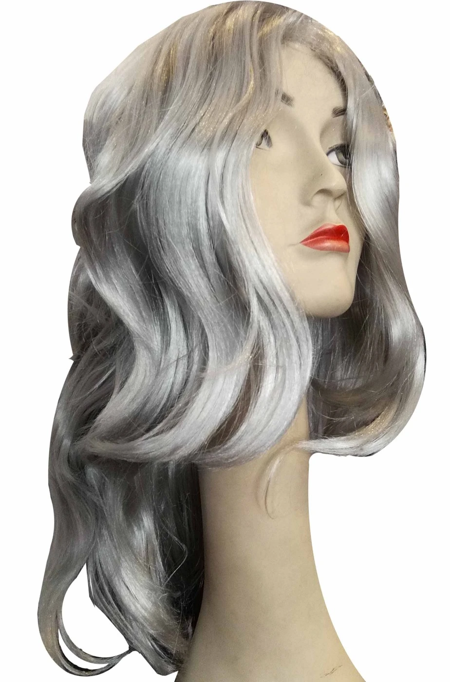 Parrucca Grigia Mossa Senza Frangia Di Qualita' Superiore - immagine 2